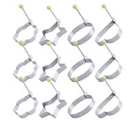 CLISPEED Juego de 12 Anillos para Cocinar Huevos de Acero Inoxidable, Formas Redonda, Corazón, Estrella y Flor, con Mango Plegable Anticalor para Desayuno y Utensilios Cocina Hogar