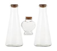 CLISPEED Juego de 3 Frascos de Vidrio para Ceremonia de Arena, Botellas Pequeñas Tapón de Corcho, Incluye 2 Botellas Cónicas y 1 Frasco en Forma de Corazón, Decoración para Bodas