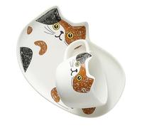 CLISPEED Juego de Taza y Platillo de Cerámica Diseño de Gato Capacidad 200 Ml Colores Negro y Amarillo Adecuado para Café Té y Bebidas Uso Hogar y Oficina