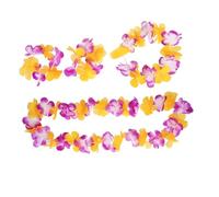 CLISPEED Kit de Guirnalda Hawaiana Bicolor 12 Piezas 4 Juegos para Cuello Grande Diadema y Pulseras Elásticas Flores Artificiales Naranja y Morado para Fiestas Luau Decoraciones