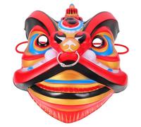 CLISPEED Máscara de León Danzante Chino Halloween, Antifaz Rojo de Plástico | Máscara de Fiesta Delicada, Diseño Tradicional Chino, Abertura Ocular Transpirable, Banda Elástica, para Cosplay y Fotos