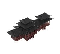 CLISPEED Miniatura Estatua Pabellón Jardín Asiático Decoración Hogar Exterior Arquitectura con Puente Arqueado y Pasillos Largos para Bonsáis y Acuarios Figura Plástica Ornamental