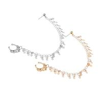 CLISPEED Pendientes Punk para Nariz Pinza y Borla, Cadena Geométrica de Rombo, 2 Piezas en Dorado y Plateado, Joyas para Cuerpo y Fiesta