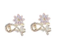 CLISPEED Pinzas Cabello Forma De Flor De Cristal Rosa, Mini Pinzas Pequeñas, 2 Unidades, Para Mujeres y Niñas, Sujetan Cabello Fino o Grueso, Accesorio Elegante Para Uso Diario