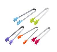 CLISPEED Pinzas de Silicona para Alimentos Forma de Mano, Mini Pinzas Pequeñas de Acero Inoxidable Resistentes al Calor, Set 5 Piezas Coloridas para Servir Azúcar, Cubitos de Hielo y