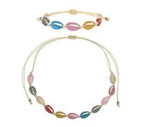 CLISPEED Pulsera y Collar de Conchas Marinas de Aleación Pintados a Mano, Tejido Fino Ajustable, Joyería Boho para Mujer, Accesorio de Verano Hecho a Mano, Brazalete de Cuentas Diseño