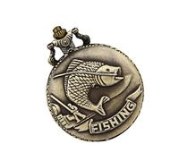 CLISPEED Reloj de Bolsillo Vintage de Aleación Relieve de Carpa, Reloj de Cuarzo para Hombre, Accesorio Retro para Pesca y Uso Diario, Color Cobre Antiguo, Diseño Clásico