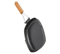CLISPEED Sartén Plegable para Barbacoa Asado al Aire Hierro Fundido con Mango Madera Antiadherente para Fogones Portátiles Ligero y Versátil