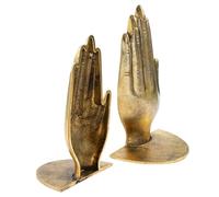 CLISPEED Soportes de Libros Decorativos de Metal Estilo Vintage de Sujetalibros con Diseño de Mano Plegada Soporte Resistente para Estanterías Escritorios y Oficinas Color Dorado Antiguo