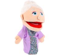 CLISPEED Títere de Mano Educativa, Figura de Juguete Realista de Peluche Boca Móvil para Contar Historias, Muñeca Abuela Interactiva para Juegos y Desarrollo de Habilidades Sociales