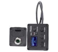 CLISPEED Ukelele Piezo Pickup 3-Band Eq Equalizer System con pantalla LCD y metrónomo, preamplificador de afinador de ukelele de plástico negro con 2 baterías para instrumentos musicales