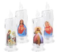 CLISPEED Velas LED Reutilizables con Imagen de Jesús Lámparas de Vela Eléctricas Cónicas con Base Decorativas para Navidad Pascua y Oración Luz Segura a Pilas para Iglesias y Hogar