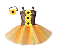 CLISPEED Vestido Gasa de Girasol para Fiesta de Halloween Disfraz de Espantapájaros con Diadema para Edades de Años Ropa de Fiesta de Halloween para Niñas