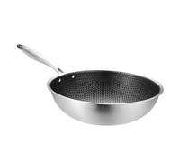 CLISPEED Wok Sartén de Acero Inoxidable Resistente al Desgaste con Plano y Mango Ergonómico Antiadherente y para Cocinas de Gas Vitrocerámica y Eléctricas Sartén Profunda Multifuncional