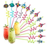 CLIUNT 16 Piezas Pajitas Fiesta En Espiral, pajitas de colores para niños, pajitas de dibujos animados para niños, para decoraciones de fiestas de cumpleaños, suministros para fiestas