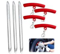 CLIUNT 3 Piezas Palanca Desmontadora de Neumáticos de 30 cm,Herramienta para Desmontador de Neumáticos con 4 Piezas Protectores de Llantas Rojos,para Coche,Moto y Bicicleta