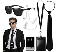 CLIUNT 6pcs Agente Disfraz Accesorios, Servicio Secreto Juego de Disfraces, Men in Black Disfraz, Disfrazs Vigilante Seguridad,Accesorios de agente secreto,para Fiesta de Disfraces Cosplay y Fiestas