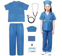 CLIUNT Disfraz Doctor niños, 6 PCS Disfrazs de Medico Niño, Disfraz de médico infantil, Juego de Roles Disfrazs de Medico Bata para carnaval, cosplay para Niña Niños 125-135cm
