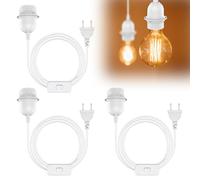 CLIUNT Portalámparas E27 con interruptor con enchufe, 3PCS Toma E27 con cable, Portalámparas E27 con cable, para lámpara suspensión lámpara colgante lámpara colgante, blanco