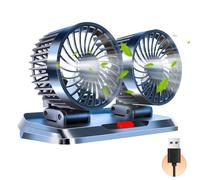 CLIUNT Ventilador de Coche, Ventilador de RefrigeracióN para Coche con 3 Velocidades Ajustable,360° Giratorio Ventiladors de Doble Cabeza, 5 V USB, para SUV, RV, Camión, VAN