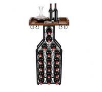 CLKAX Botellero independiente para 19 botellas de vino con estante | Capacidad de carga de 50 kg, soporte para botellas de 9 cm, base estable, fácil montaje