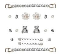CLKE - 18 encantos de zapatos de estrás, joyas para cocodrilos para mujer, joyas de zapatos para Crocs,Charms para Crocs,Deco para Crocs con oso pequeño, flor de cinco hojas, perla, Strass(blanco c)