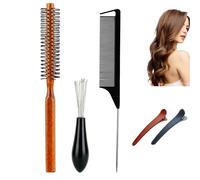 CLKE Juego de 5 cepillos redondos, peine de mango de aguja, peine de extensión, peine para el pelo, cepillo de limpieza para peine, color caqui y gris pico de pato, para desenredar, secar y modelar