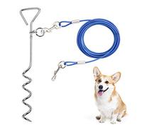 CLKHOWL Dog Stake Tie out Cable - 30" Anti Rust Reflective Stake for Medium Large Dogs Up to 125 lbs, Dog Cable Runner and Metal Hooks for Yard, Camping or Outdoors