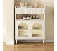 CLLXDZ Aparador Moderno, Mueble de Salón con Robusta Encimera de Piedra, Prácticos Estantes Abiertos y Puertas de Cristal para Salón y Comedor(White,30cm/11.8in)