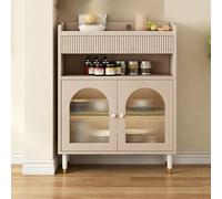 CLLXDZ Aparador Moderno, Mueble de Salón con Robusta Encimera de Piedra, Prácticos Estantes Abiertos y Puertas de Cristal para Salón y Comedor(Brown,40cm/15.7in)