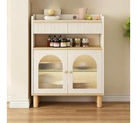 CLLXDZ Aparador Moderno, Mueble de Salón con Robusta Encimera de Piedra, Prácticos Estantes Abiertos y Puertas de Cristal para Salón y Comedor(White,40cm/15.7in)