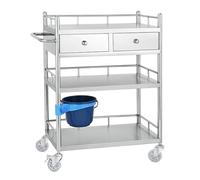 CLLXDZ Carrito Auxiliar con Ruedas, Carrito Cocina Inoxidable con 3 estantes, Carro Auxiliar con Ruedas para clínica Dental con Cubo para residuos(66cm/26in)