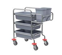 CLLXDZ Carrito Cocina for Recoger Platos, Carro de Recogida de Platos de Acero Inoxidable, Camarera con Ruedas, for escuelas, Restaurantes(Blue)