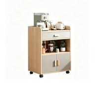 CLLXDZ Mueble de Cocina de Madera con Ruedas Giratorias 360° Silenciosas, Aparador Multifuncional con Cajones y Puertas para Cocina, Sala de Estar y Comedor(Natural)