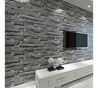 Cllym Efecto 3D De La Pared De Ladrillo De Piedra De Pizarra De Vinilo Que Cubre PVC Vivir Lavable Pared Del Fondo De La Pantalla En Negro Parte Trasera Del Papel, Gris,Gris Oscuro,10mx53cm