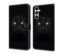 CLM-Tech Funda Compatible con Samsung Galaxy A16 5G / 4G - Carcasa Cuero Sintético con Función de Soporte y Ranuras para Tarjetas - Capa Flip Case Ojos de Pantera Negra