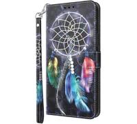 CLM-Tech Funda Compatible con Xiaomi Redmi Note 15 Pro 5G - Carcasa PU Cuero con Función de Soporte y Ranuras para Tarjetas - Capa Flip Case Atrapasueños Negro Multicolor