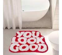 CLMETHE Alfombras de baño con Letras Bonitas, Suaves y mullidas, de Forma Irregular, Antideslizantes y absorbentes, Ideales para la Entrada, el baño, la bañera o la Cocina.,Red-60 * 90cm
