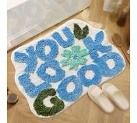 CLMETHE Alfombrillas de baño Suaves y Divertidas con Letras Antideslizantes de Forma Irregular Bonitas absorbentes de Agua Lavables para Ducha Suelo Inodoro bañera o Cocina.,Blue-80 * 100cm