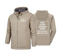 CLMETHE Chaqueta impermeable personalizada para hombre. Diseña tu propio cortavientos. Logotipo personalizado texto foto. Ropa de trabajo equipo chaquetas de lluvia softshell regalo, khaki-m