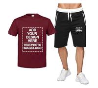 CLMETHE Conjunto de chándal de verano personalizado para hombre, camiseta y pantalones cortos, camisetas y trajes deportivos personalizados., Red-M