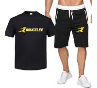 CLMETHE Conjuntos de chándal holgados para hombre para Bruce Lee, pantalones cortos de 2 piezas y traje de camisa, camisetas transpirables de verano, camiseta para correr,A-XL