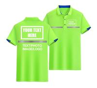 CLMETHE Polo de alta visibilidad con logotipo personalizado, reflectante, de manga corta, para trabajo, transpirable, ligero. Añade tu propio texto y foto.,Green-L