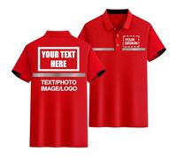 CLMETHE Polo de alta visibilidad con logotipo personalizado, reflectante, de manga corta, para trabajo, transpirable, ligero. Añade tu propio texto y foto., Red-S