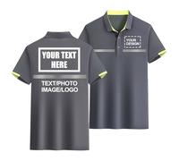 CLMETHE Polo de alta visibilidad con logotipo personalizado, reflectante, de manga corta, para trabajo, transpirable, ligero. Añade tu propio texto y foto., Gray-4XL