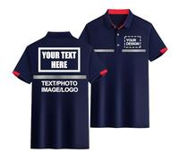 CLMETHE Polo de alta visibilidad con logotipo personalizado, reflectante, de manga corta, para trabajo, transpirable, ligero. Añade tu propio texto y foto.,Navy-XL