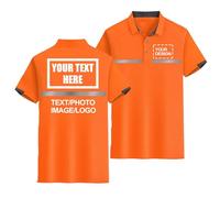 CLMETHE Polo de alta visibilidad con logotipo personalizado, reflectante, de manga corta, para trabajo, transpirable, ligero. Añade tu propio texto y foto.,Orange-3XL