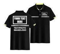CLMETHE Polo de alta visibilidad con logotipo personalizado, reflectante, de manga corta, para trabajo, transpirable, ligero. Añade tu propio texto y foto., Black-S