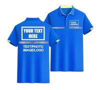 CLMETHE Polo de alta visibilidad con logotipo personalizado, reflectante, de manga corta, para trabajo, transpirable, ligero. Añade tu propio texto y foto., Blue-M