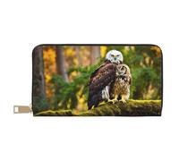 Clock Gear - Cartera de viaje larga de piel sintética con cremallera diseñada para mujeres, Lindos búhos de dibujos animados marrones, Talla única